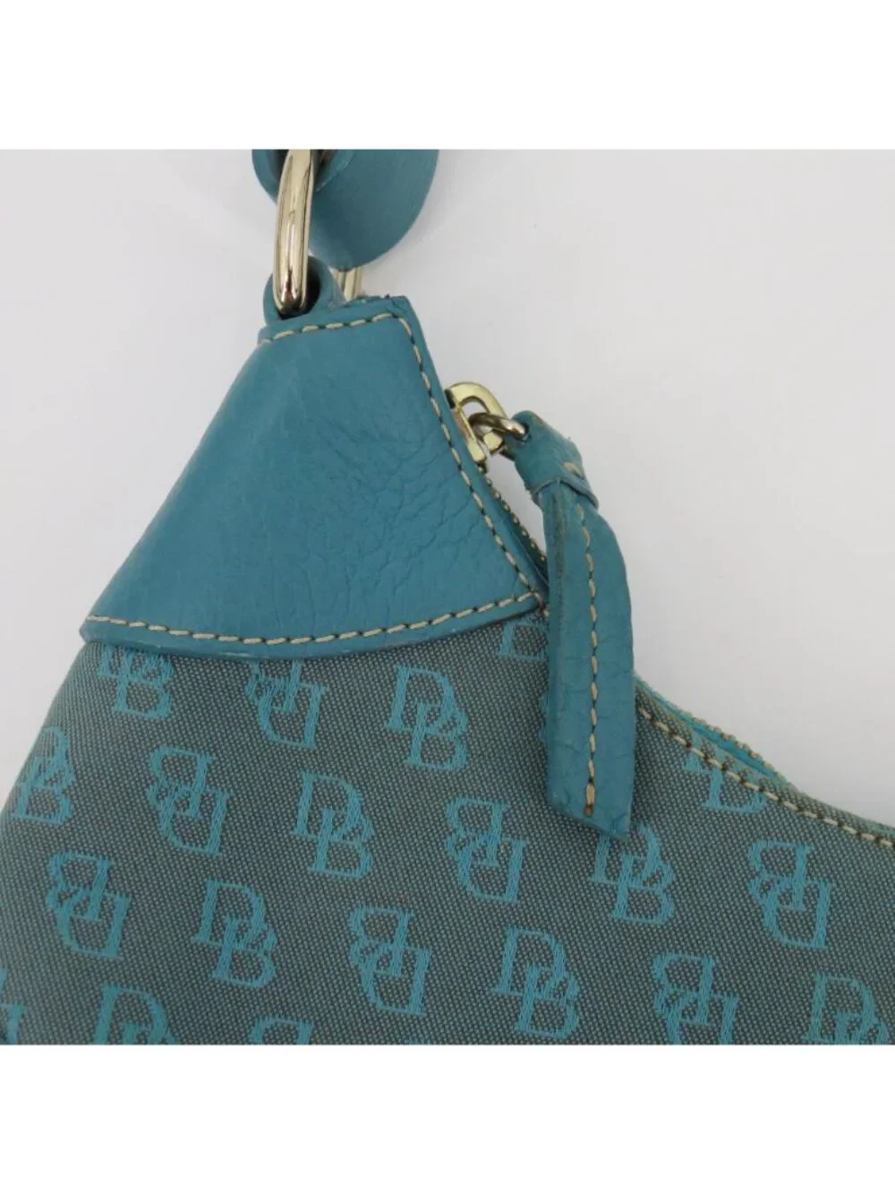 Dooney and Bourke Signature DB Logo Jacquard Hobo Shoulder Bag Blue Leather Y2K